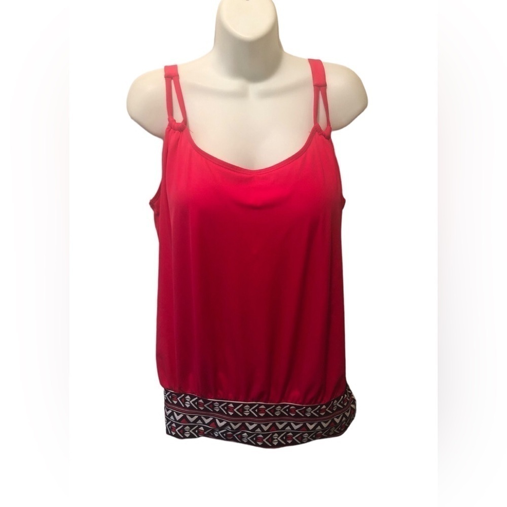 Swimsuits For All Pink Blouson Tankini Swim Top Sz 16  Shelf Bra Colorful Hem